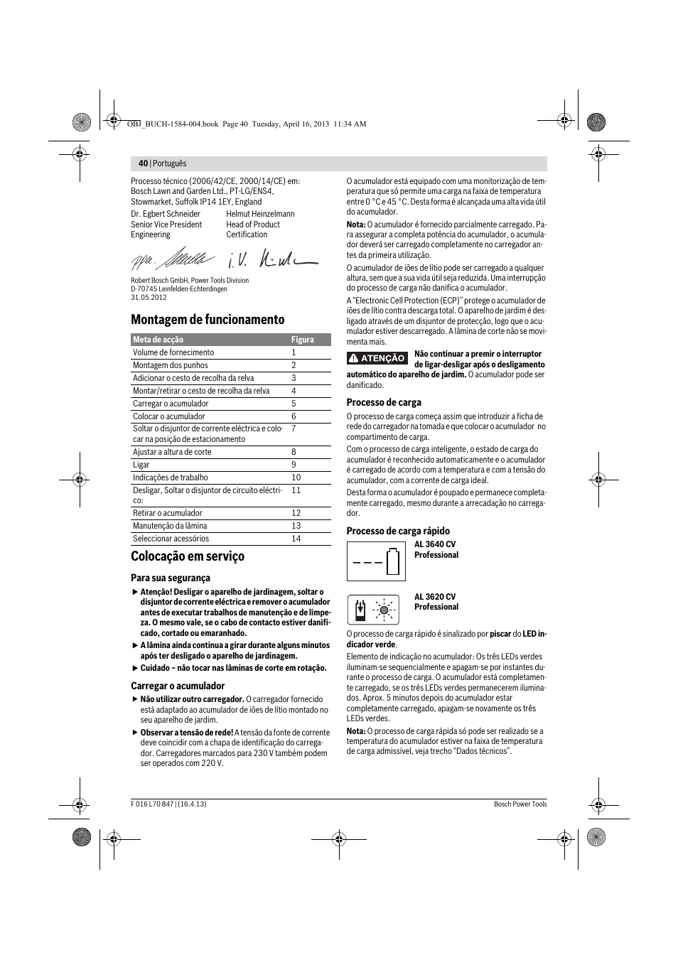 Montagem de funcionamento colocação em serviço | Bosch Rotak 32 LI User Manual | Page 40 / 248