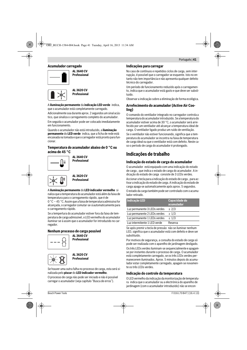Indicações de trabalho | Bosch Rotak 32 LI User Manual | Page 41 / 248