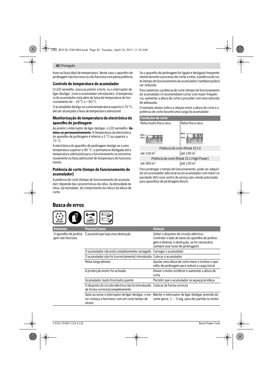 Busca de erros | Bosch Rotak 32 LI User Manual | Page 42 / 248