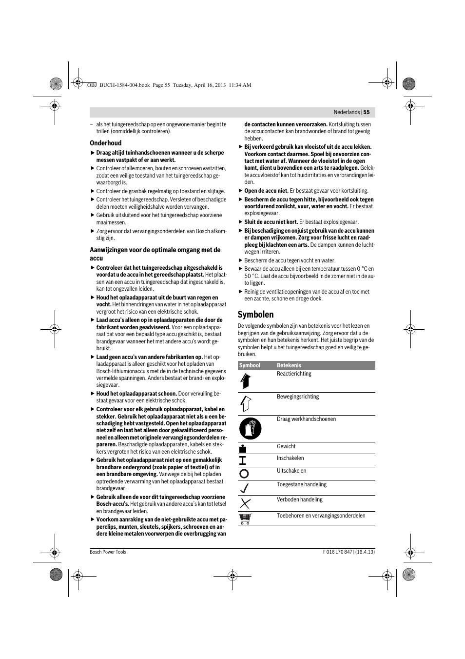 Symbolen | Bosch Rotak 32 LI User Manual | Page 55 / 248