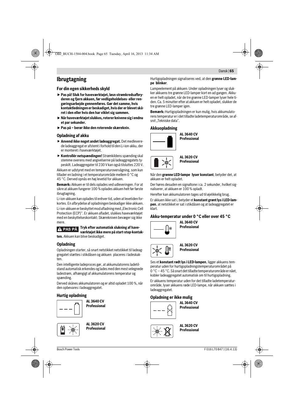 Ibrugtagning | Bosch Rotak 32 LI User Manual | Page 65 / 248