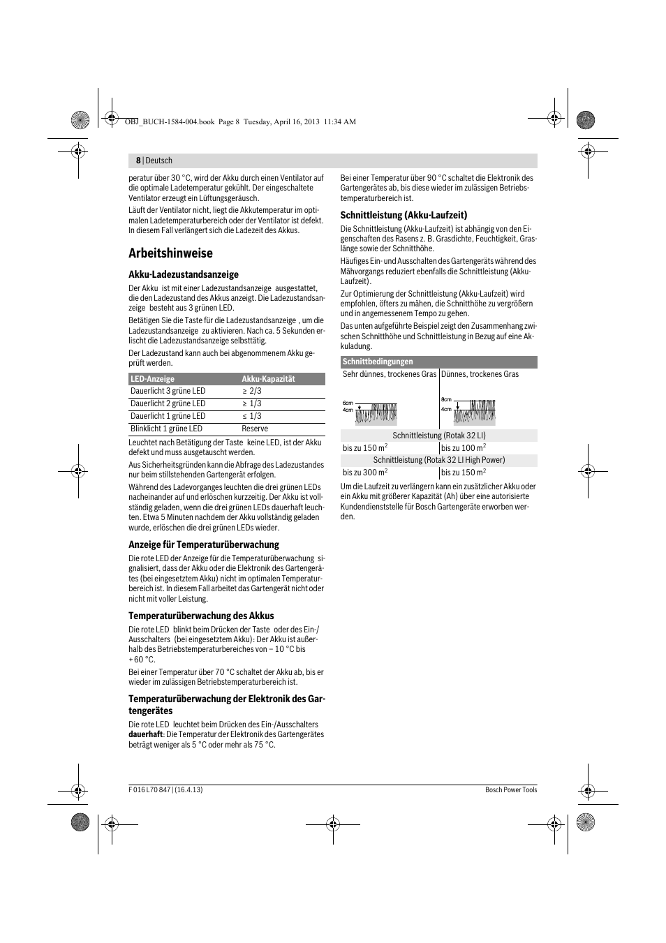 Arbeitshinweise | Bosch Rotak 32 LI User Manual | Page 8 / 248