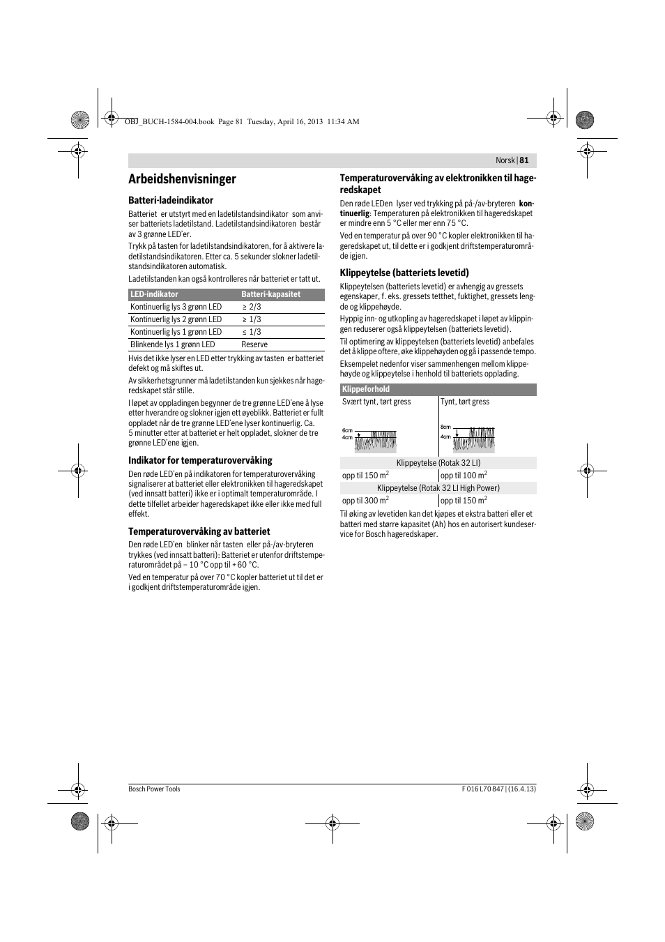 Arbeidshenvisninger | Bosch Rotak 32 LI User Manual | Page 81 / 248