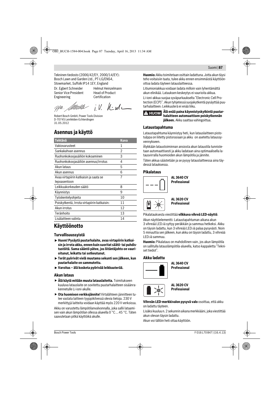 Asennus ja käyttö käyttöönotto | Bosch Rotak 32 LI User Manual | Page 87 / 248