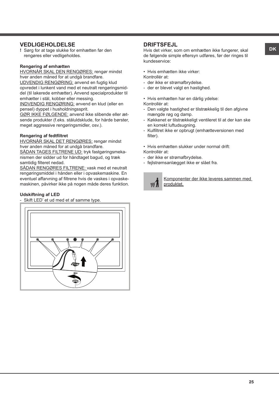 Vedligeholdelse, Driftsfejl | Best CIRRUS User Manual | Page 25 / 40