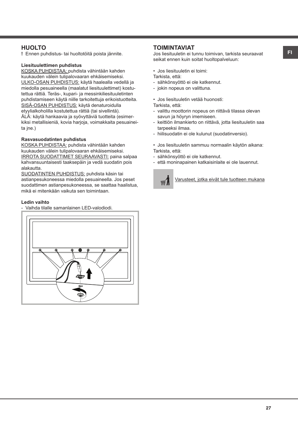 Huolto, Toimintaviat | Best CIRRUS User Manual | Page 27 / 40