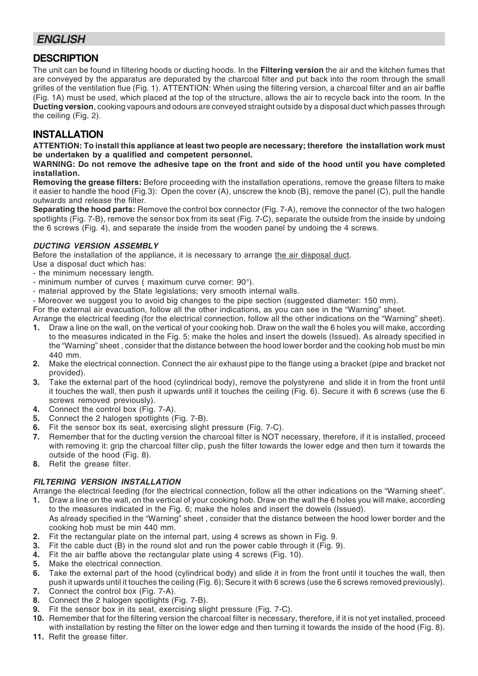 English, Description, Installation | Best LIPSTICK User Manual | Page 2 / 20