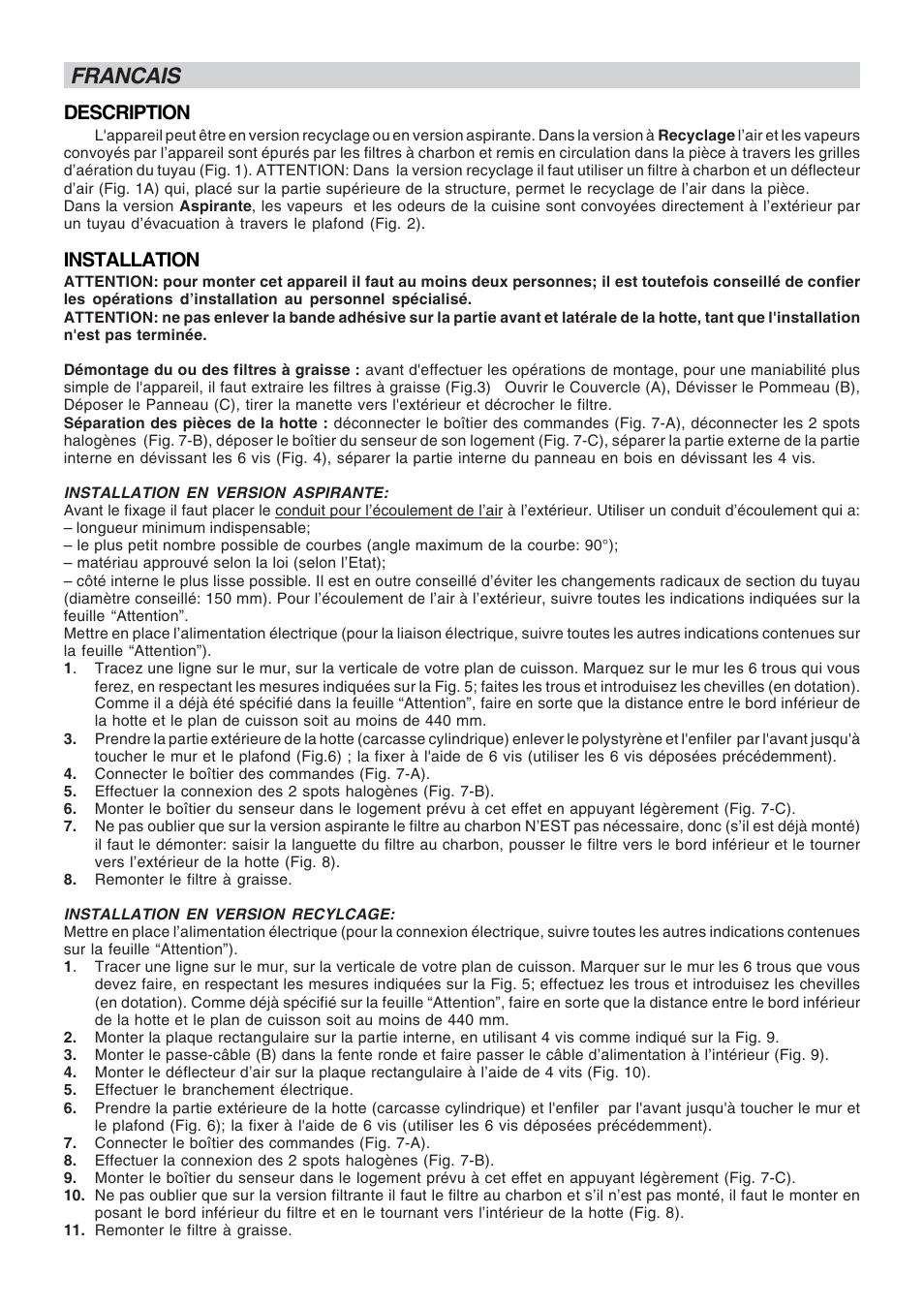 Francais, Description, Installation | Best LIPSTICK User Manual | Page 6 / 20