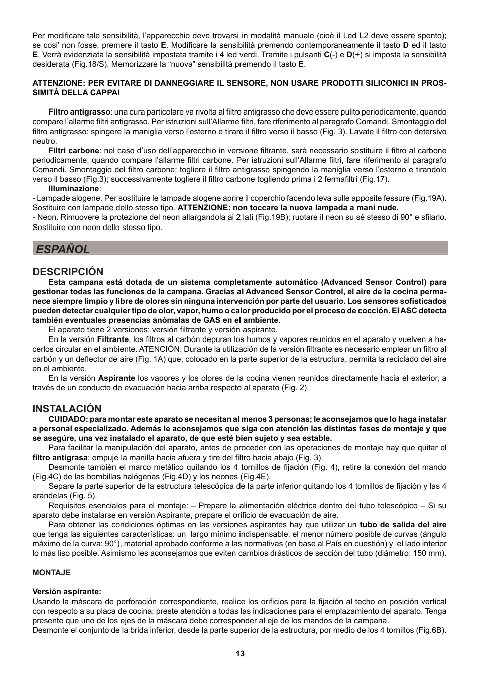 Español, Descripción, Instalación | Best Lipari white User Manual | Page 13 / 28