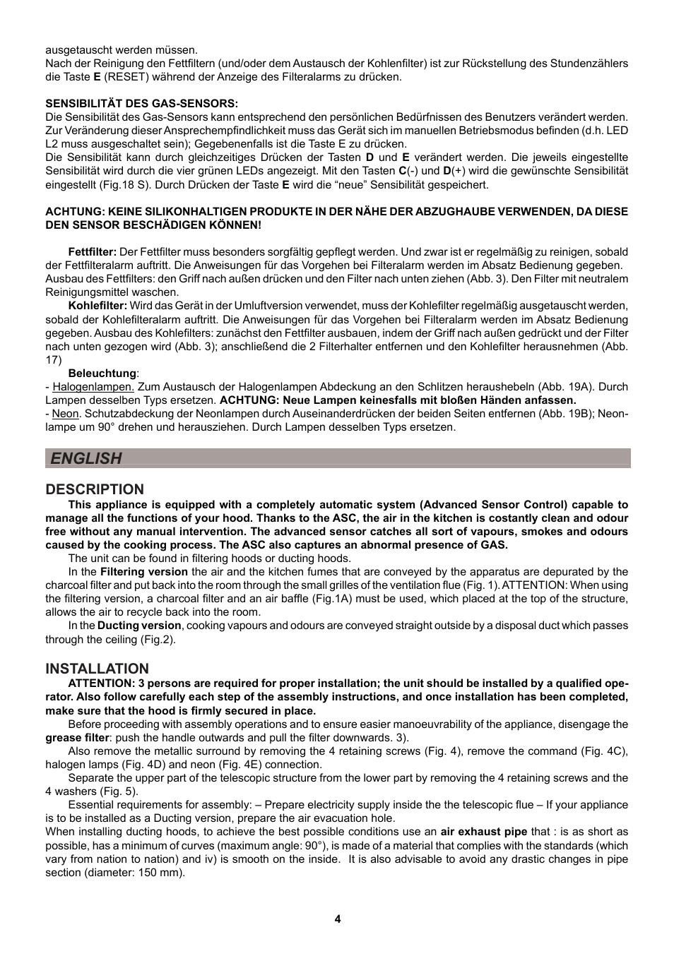 English, Description, Installation | Best Lipari white User Manual | Page 4 / 28