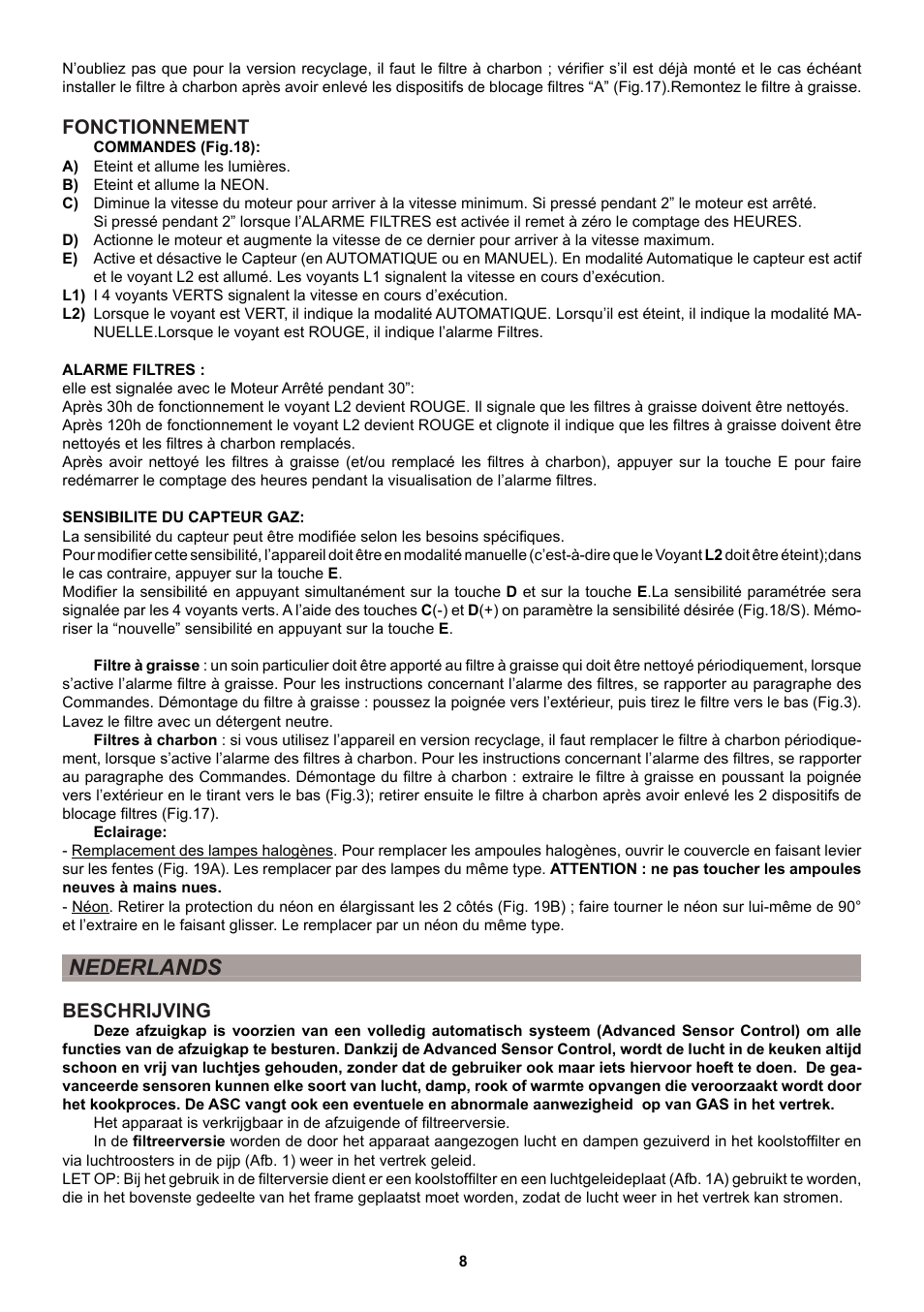 Nederlands, Fonctionnement, Beschrijving | Best Lipari white User Manual | Page 8 / 28