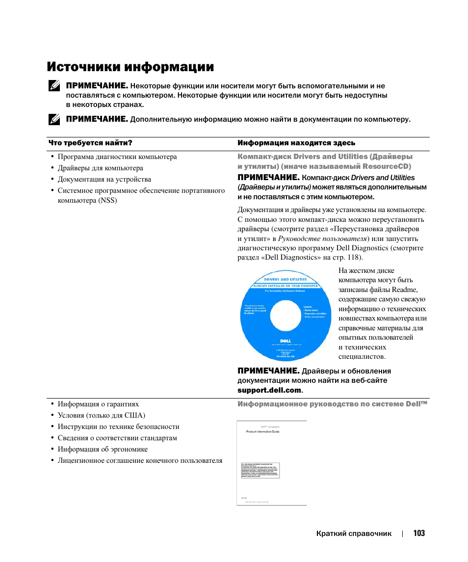 Источники информации | Dell Latitude D520 User Manual | Page 103 / 124