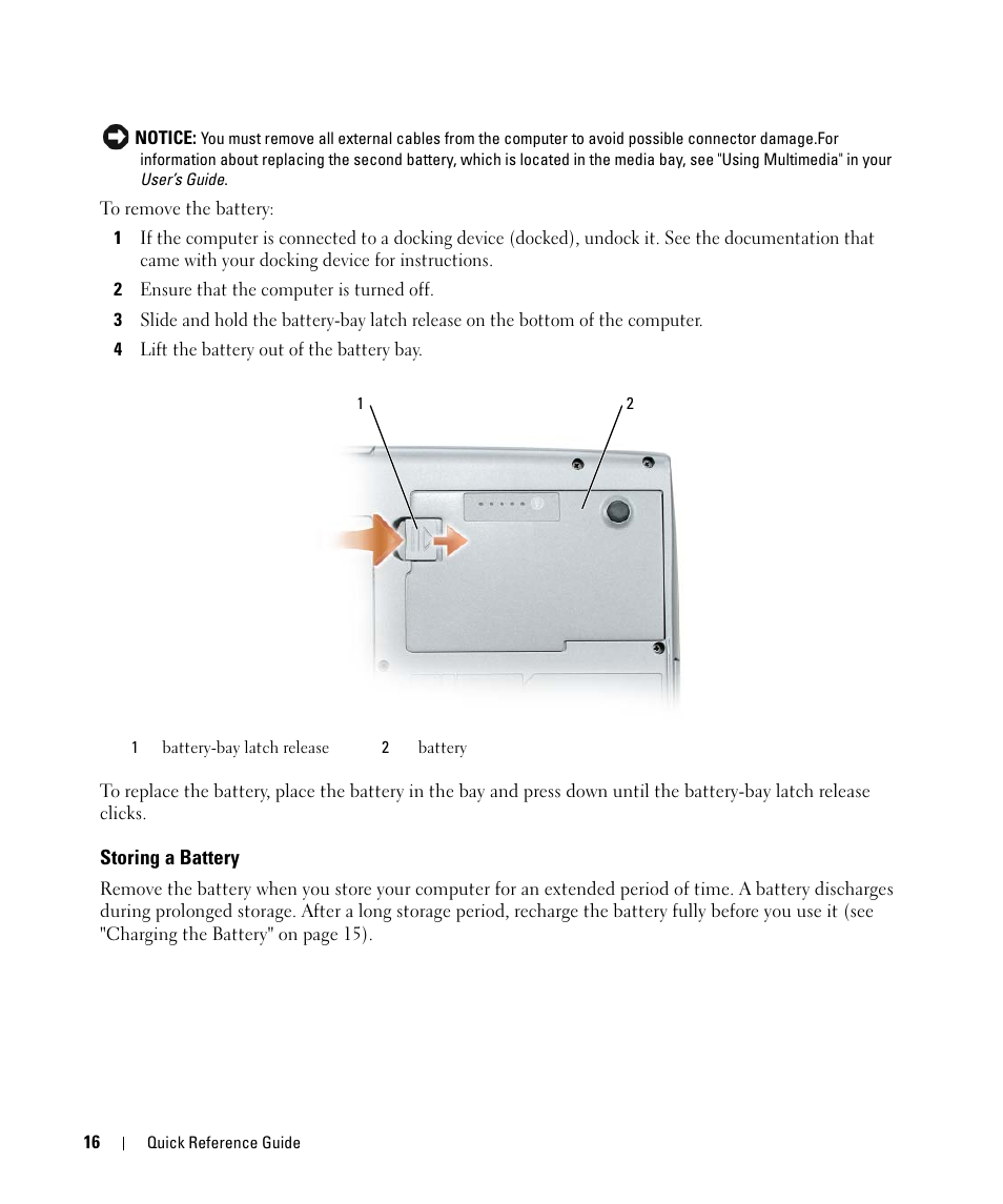 Storing a battery | Dell Latitude D520 User Manual | Page 16 / 124