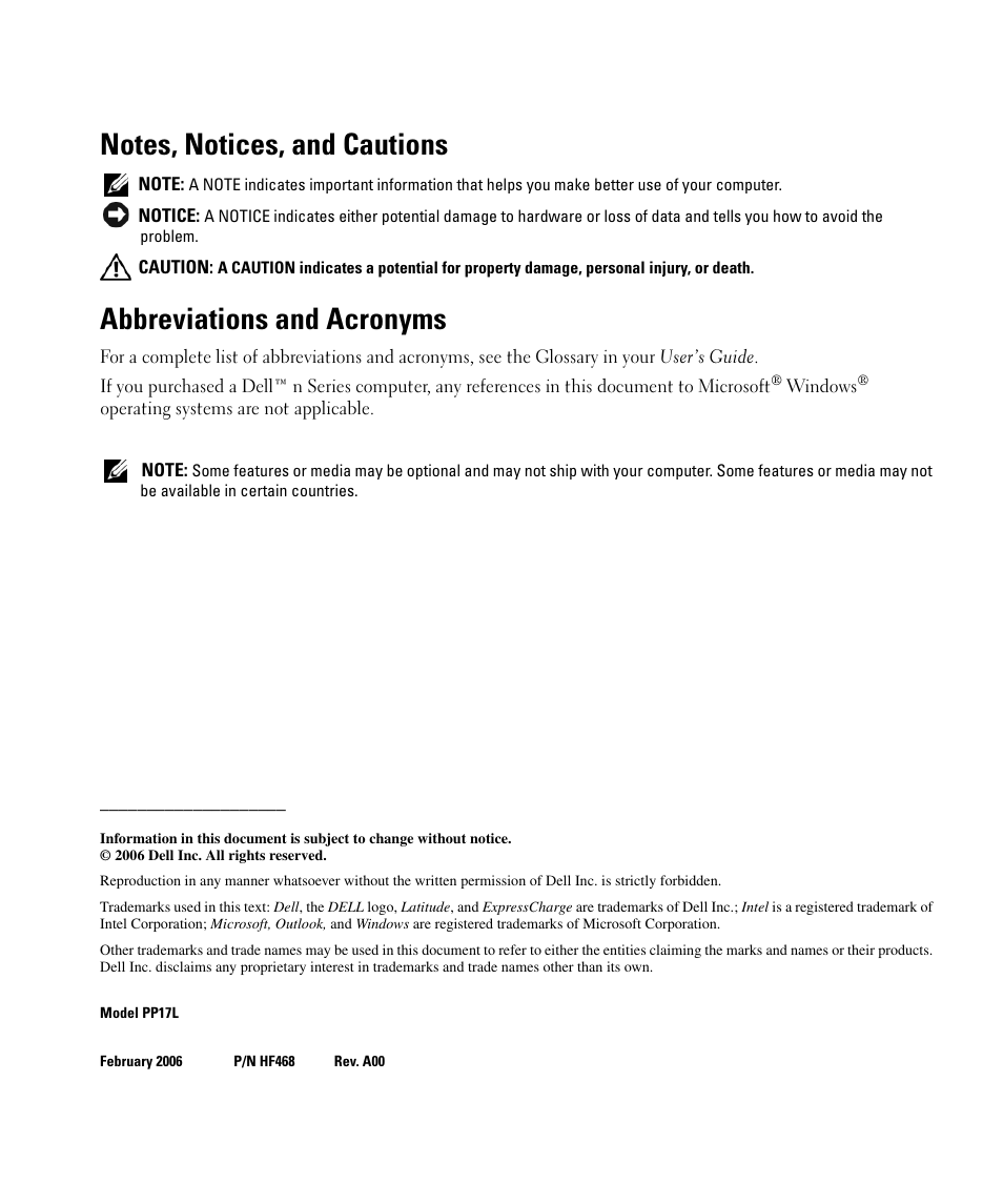 Abbreviations and acronyms | Dell Latitude D520 User Manual | Page 2 / 124