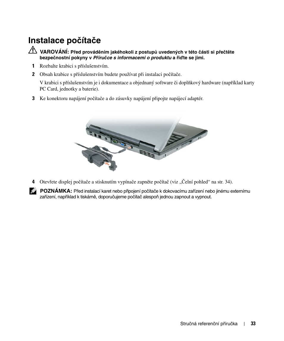 Instalace počítače, Instalace po, Č íta č e | Instalace po č íta č e | Dell Latitude D520 User Manual | Page 33 / 124