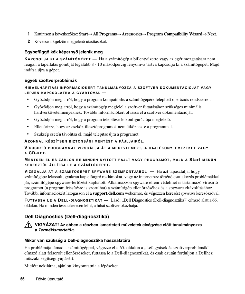 Dell diagnostics (dell-diagnosztika) | Dell Latitude D520 User Manual | Page 66 / 124