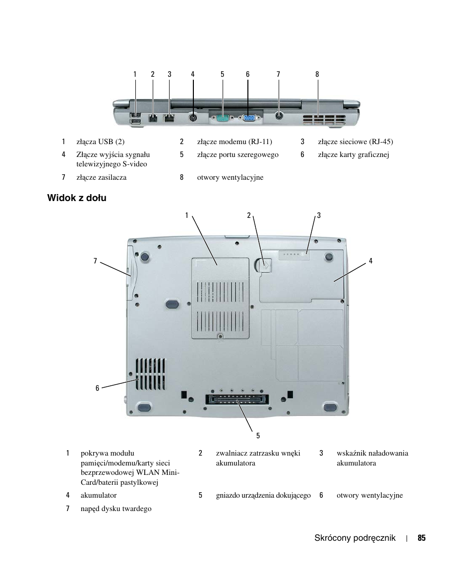 Widok z dołu | Dell Latitude D520 User Manual | Page 85 / 124