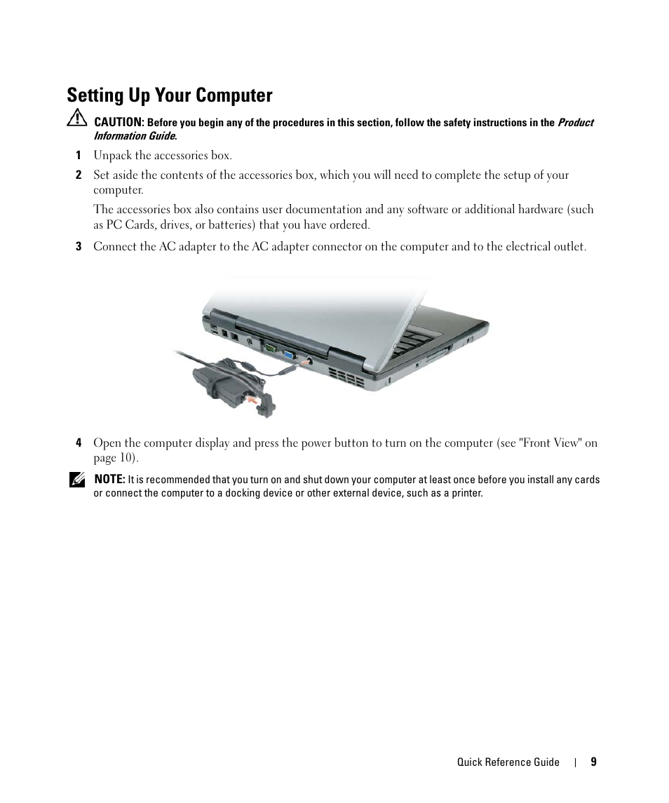 Setting up your computer | Dell Latitude D520 User Manual | Page 9 / 124