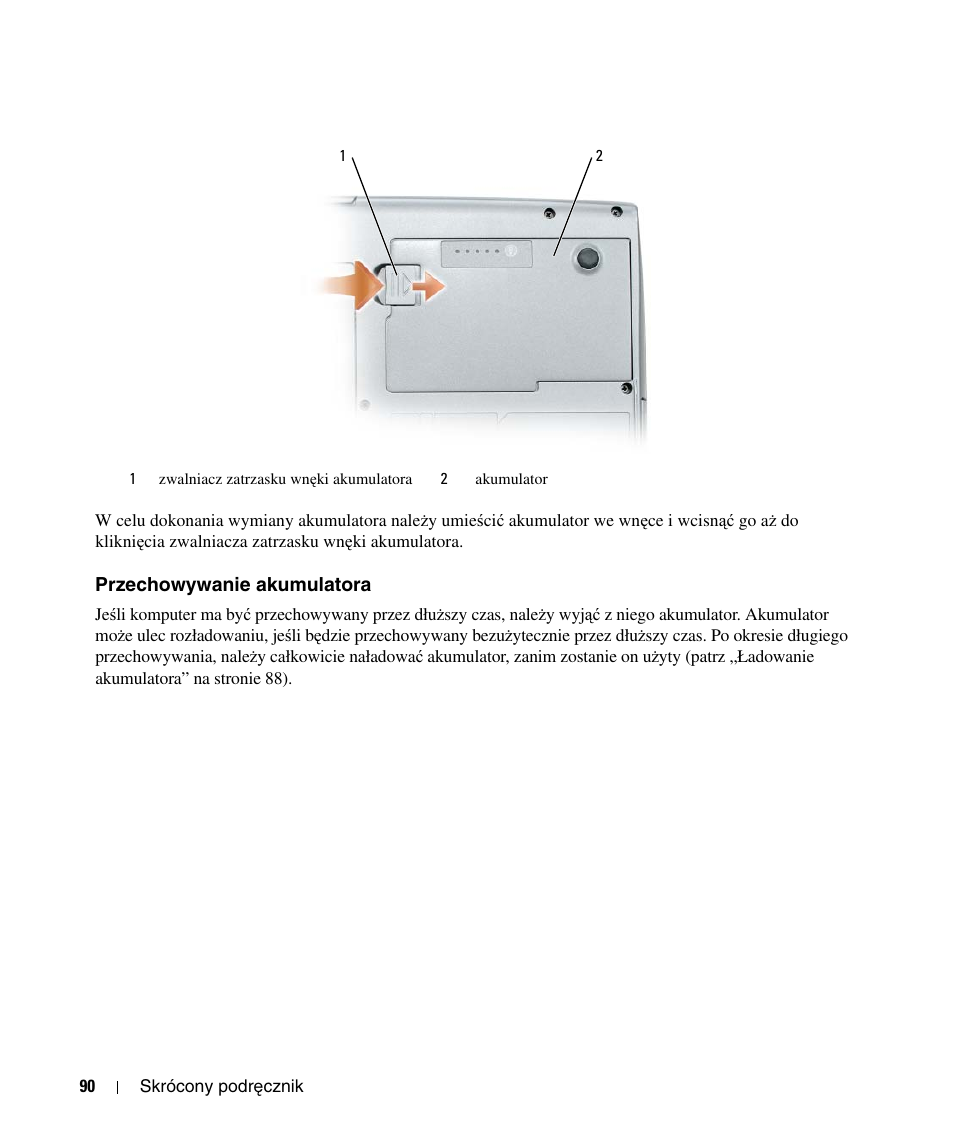 Przechowywanie akumulatora | Dell Latitude D520 User Manual | Page 90 / 124