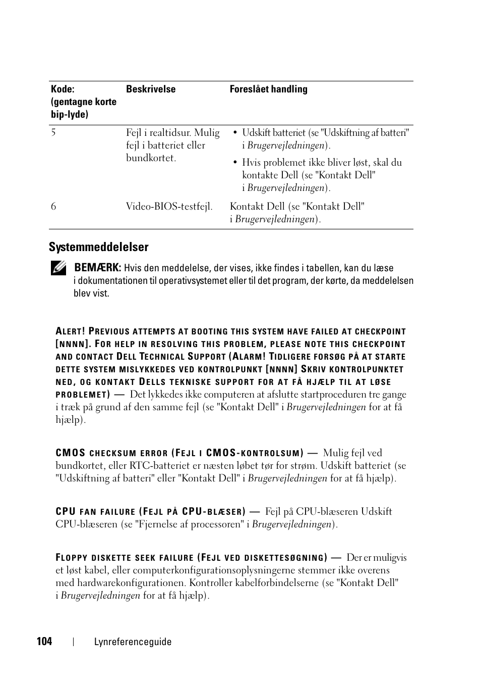 Systemmeddelelser | Dell Precision T3400 User Manual | Page 104 / 608