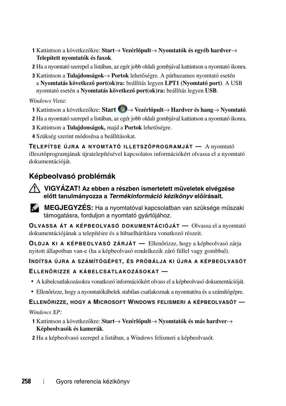 Képbeolvasó problémák | Dell Precision T3400 User Manual | Page 258 / 608