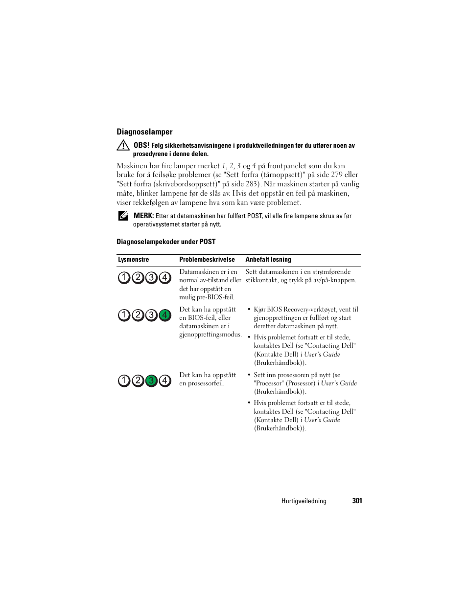 Diagnoselamper | Dell Precision T3400 User Manual | Page 301 / 608