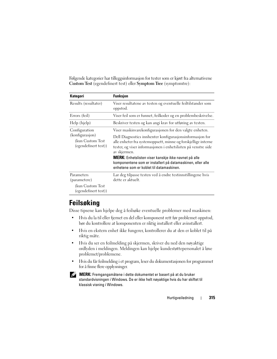 Feilsøking | Dell Precision T3400 User Manual | Page 315 / 608