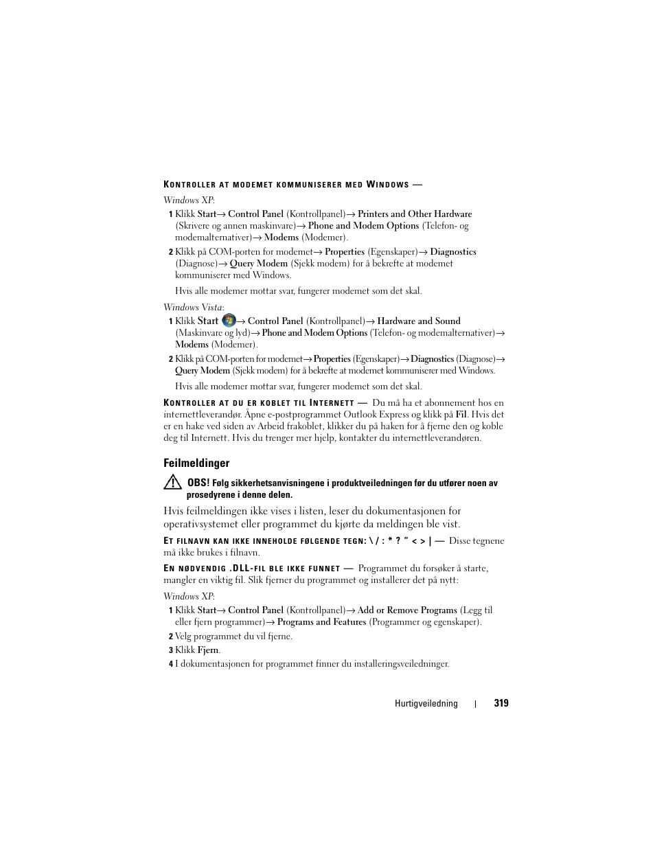 Feilmeldinger | Dell Precision T3400 User Manual | Page 319 / 608
