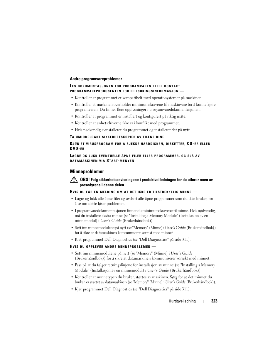 Minneproblemer | Dell Precision T3400 User Manual | Page 323 / 608