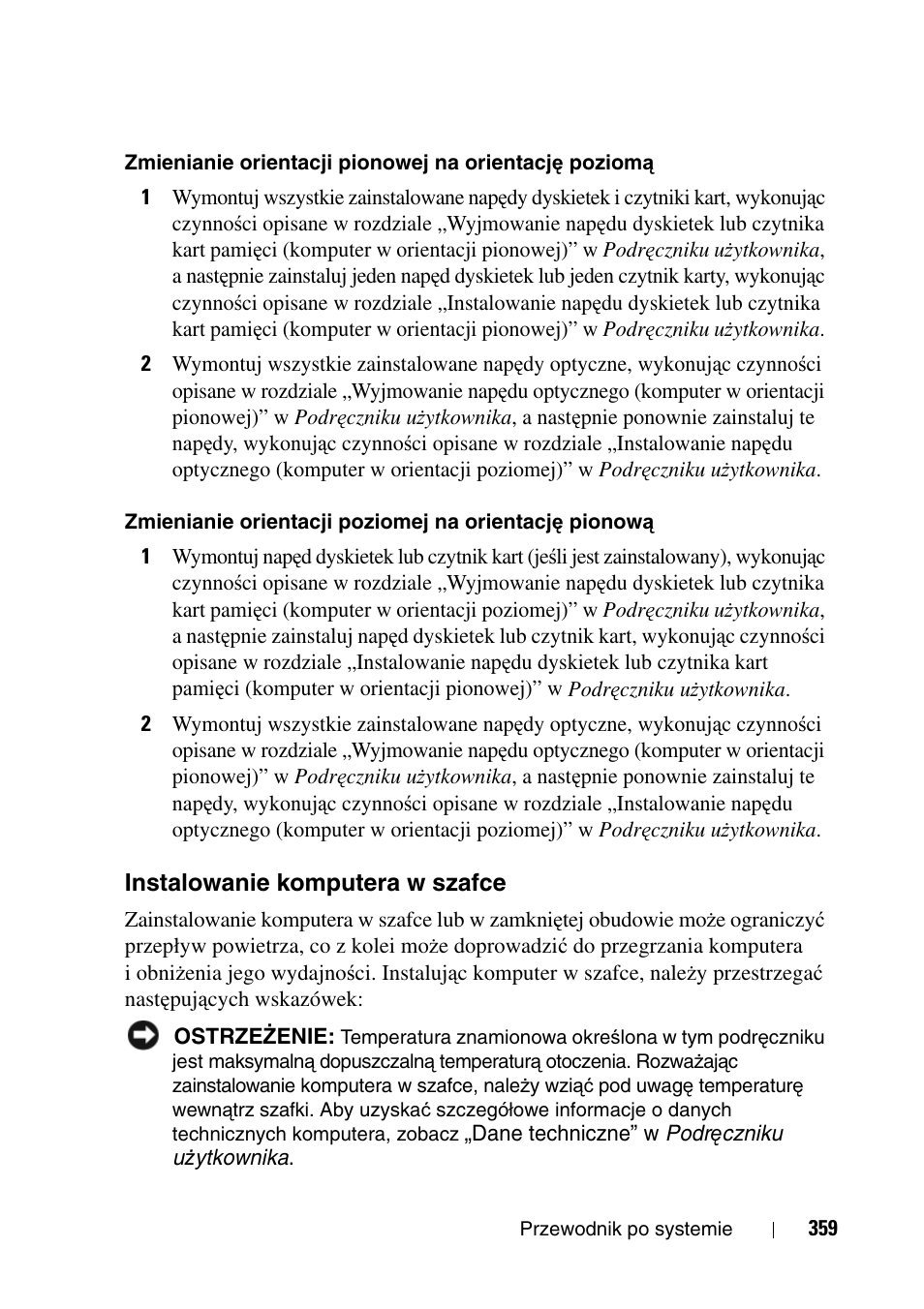 Instalowanie komputera w szafce | Dell Precision T3400 User Manual | Page 359 / 608