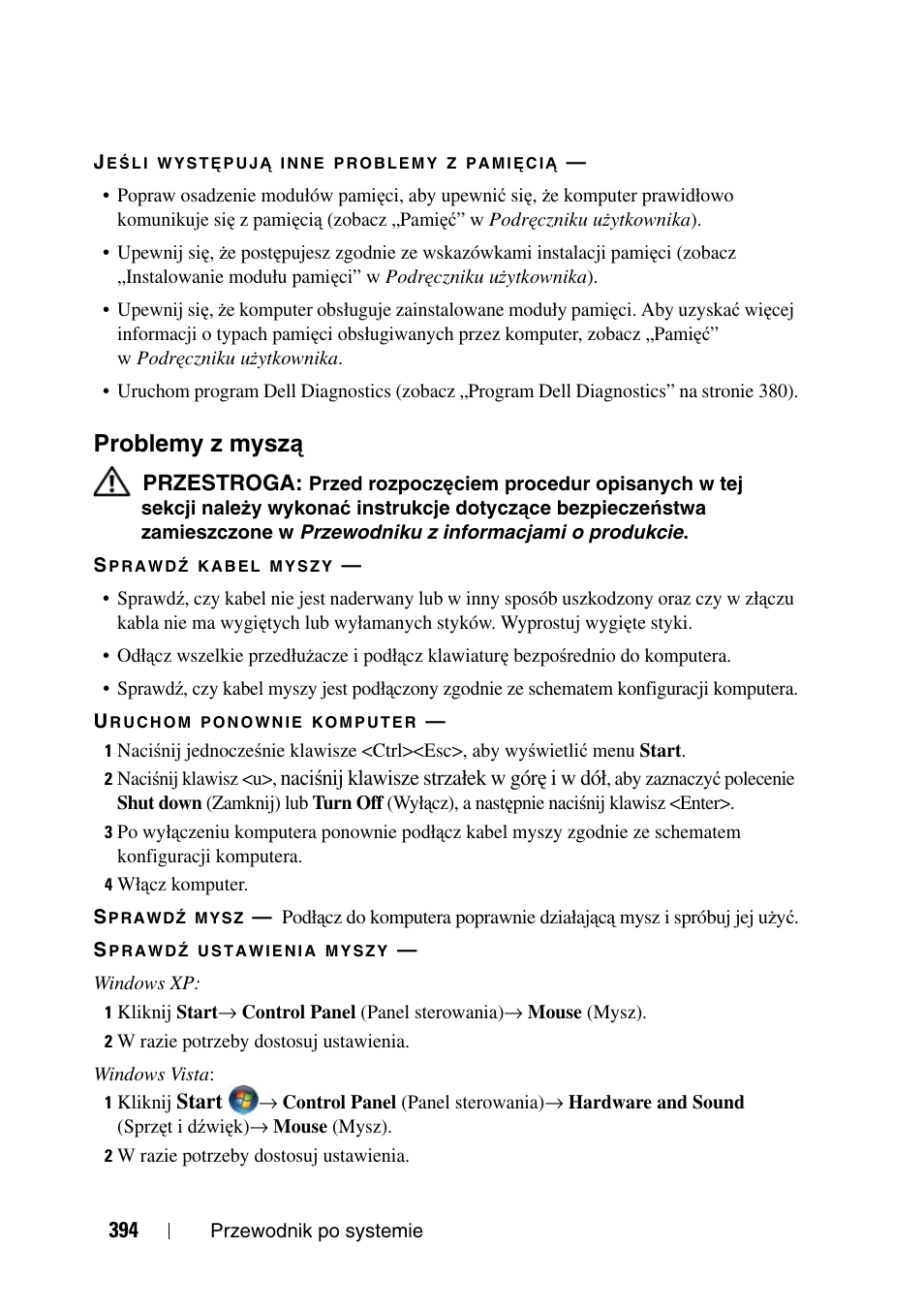 Problemy z myszą, Problemy z mysz, Problemy z mysz ą | Dell Precision T3400 User Manual | Page 394 / 608
