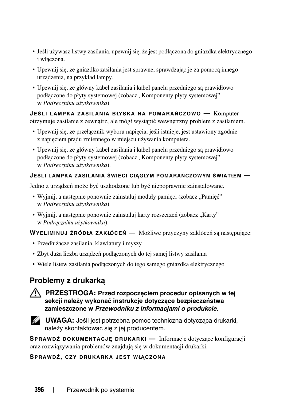 Problemy z drukarką, Problemy z drukark, Problemy z drukark ą | Dell Precision T3400 User Manual | Page 396 / 608