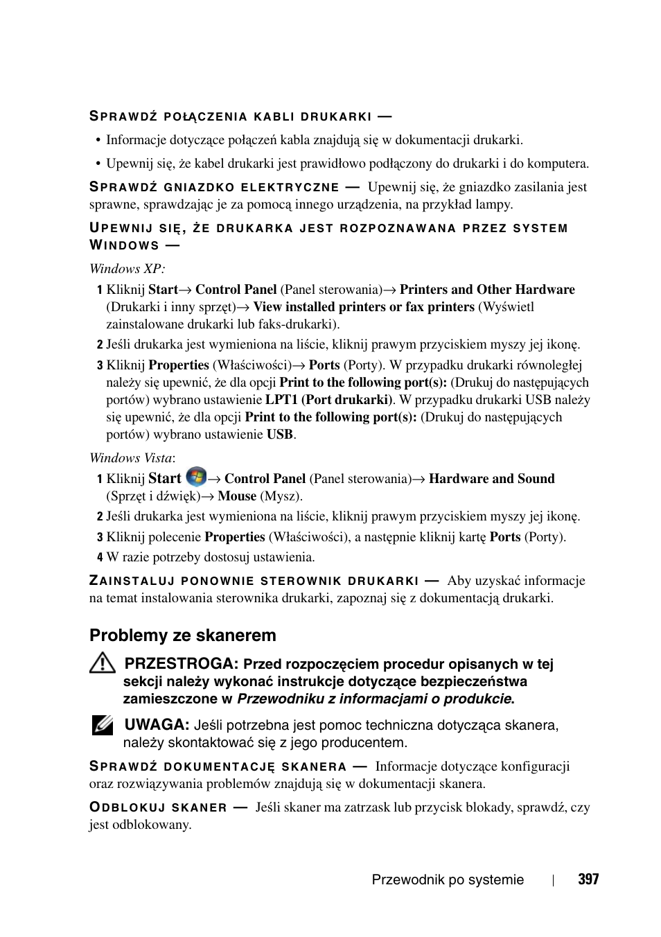 Problemy ze skanerem | Dell Precision T3400 User Manual | Page 397 / 608