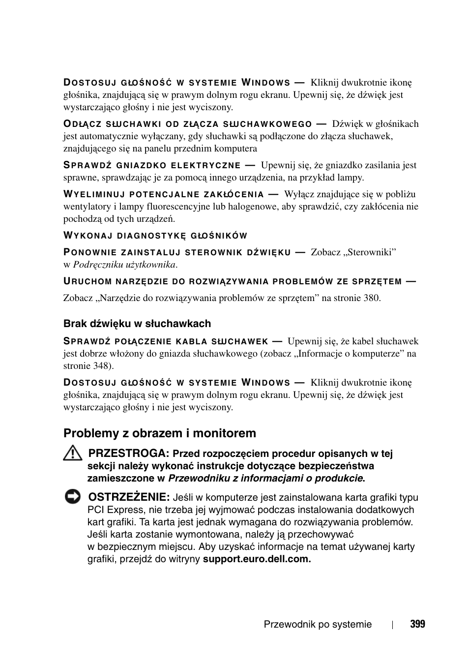 Problemy z obrazem i monitorem | Dell Precision T3400 User Manual | Page 399 / 608