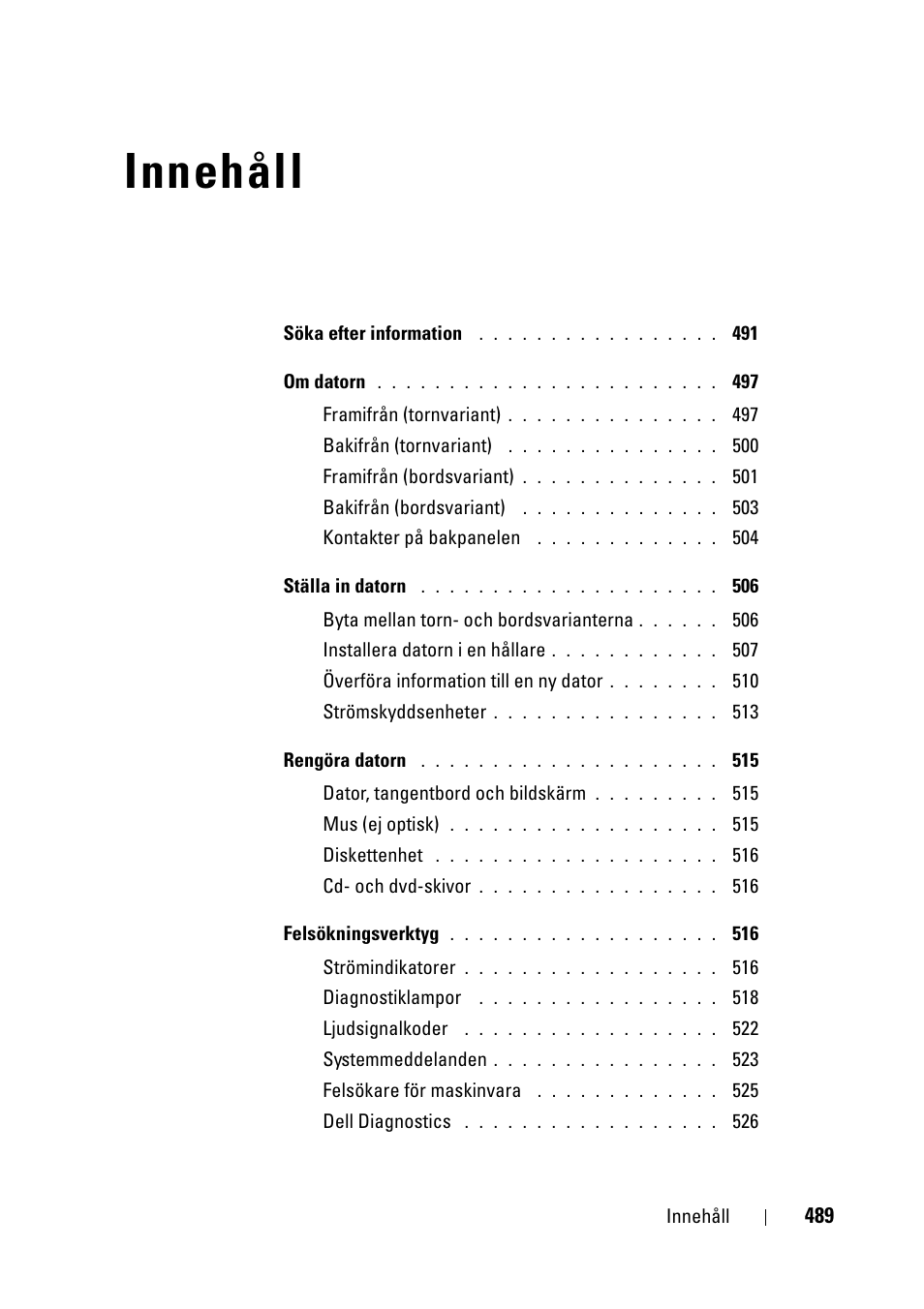 Innehåll | Dell Precision T3400 User Manual | Page 489 / 608