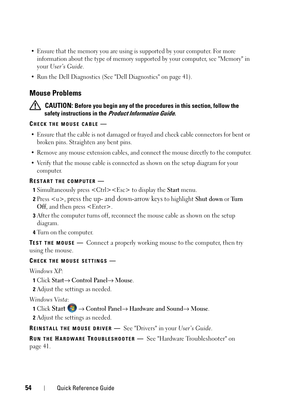Mouse problems | Dell Precision T3400 User Manual | Page 54 / 608