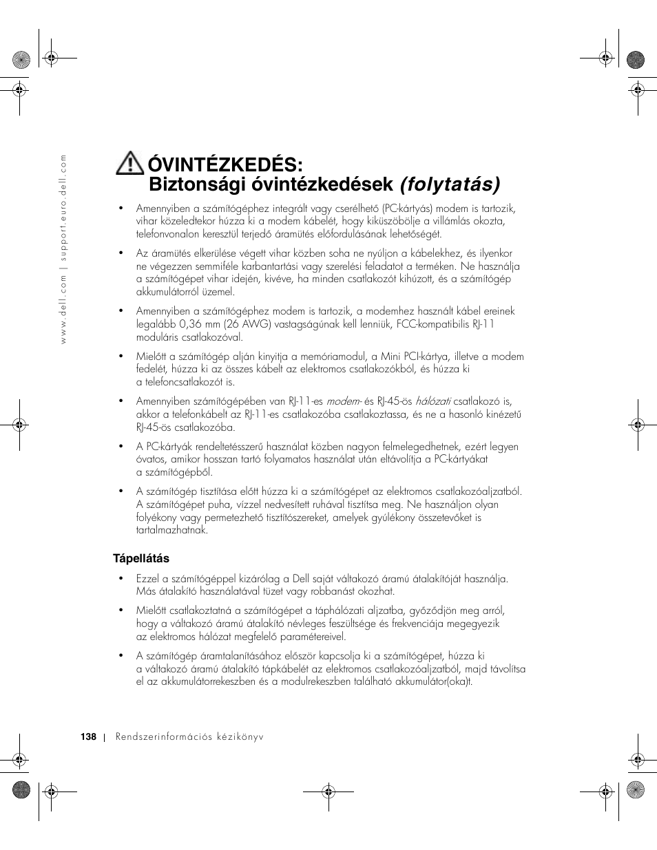 Tápellátás | Dell Latitude X300 User Manual | Page 140 / 346