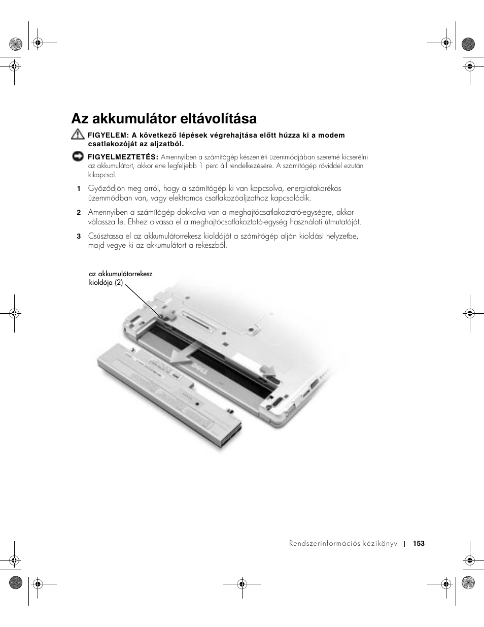 Az akkumulátor eltávolítása | Dell Latitude X300 User Manual | Page 155 / 346