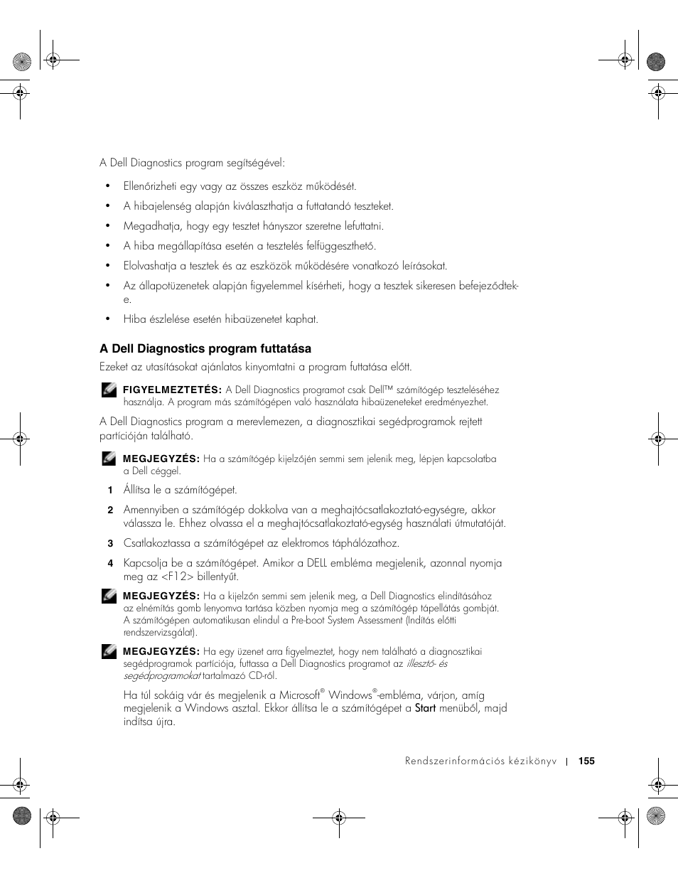 A dell diagnostics program futtatása | Dell Latitude X300 User Manual | Page 157 / 346