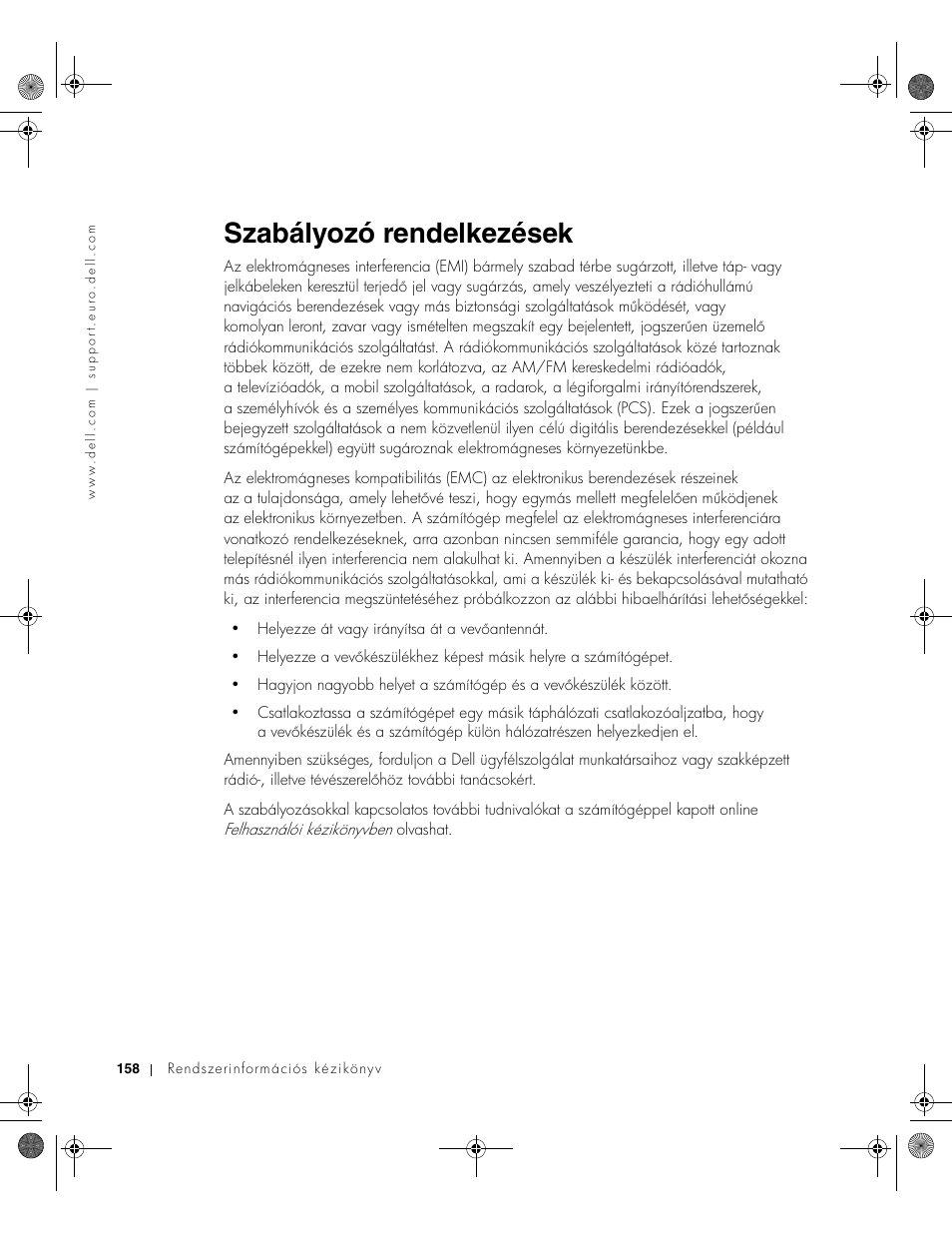 Szabályozó rendelkezések | Dell Latitude X300 User Manual | Page 160 / 346