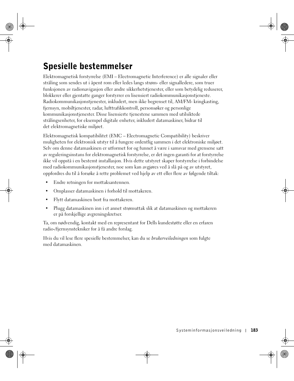 Spesielle bestemmelser | Dell Latitude X300 User Manual | Page 185 / 346