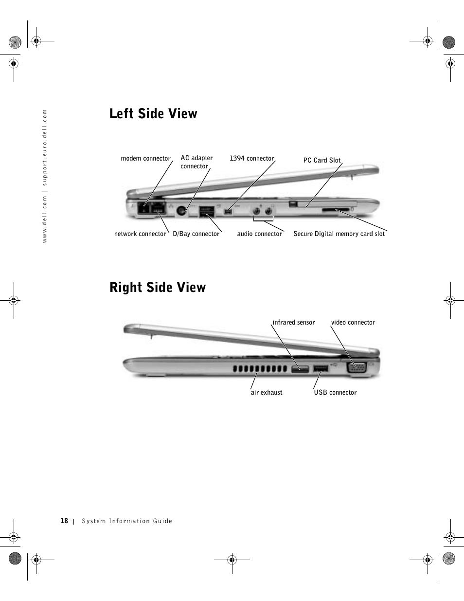 Left side view, Right side view, Left side view right side view | Dell Latitude X300 User Manual | Page 20 / 346