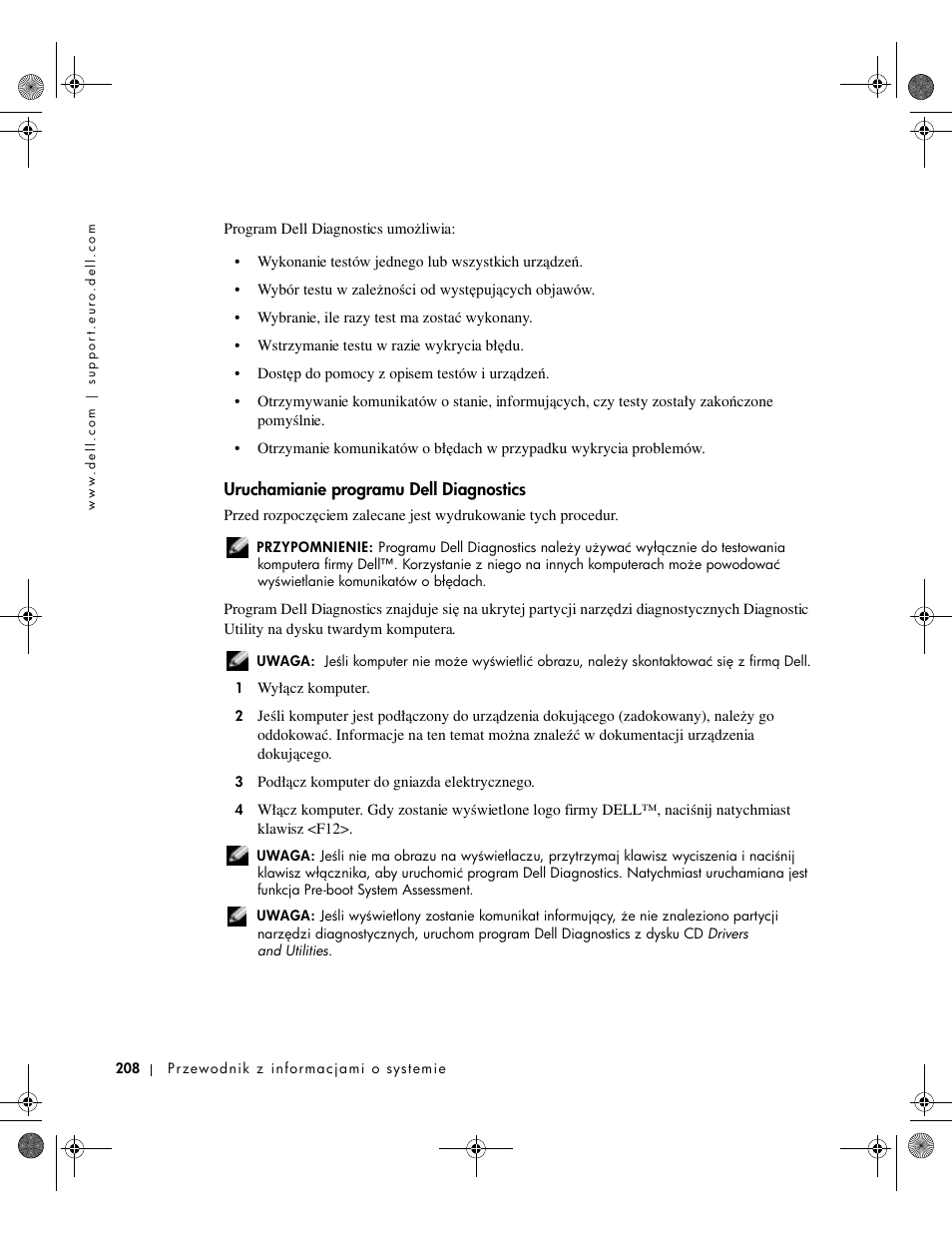 Uruchamianie programu dell diagnostics | Dell Latitude X300 User Manual | Page 210 / 346