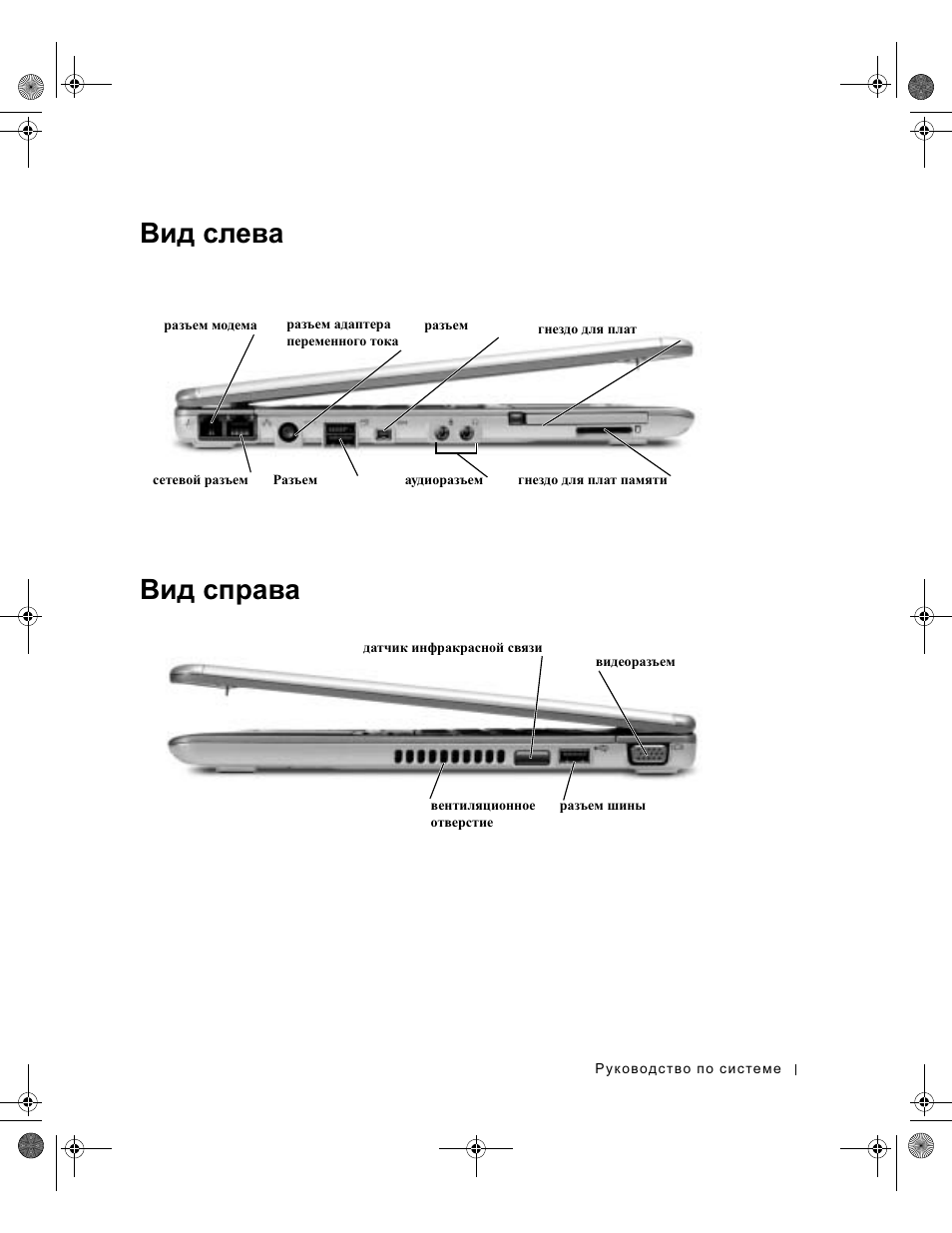 Вид слева, Вид справа, Слева | Справа, Вид слева вид справа | Dell Latitude X300 User Manual | Page 233 / 346