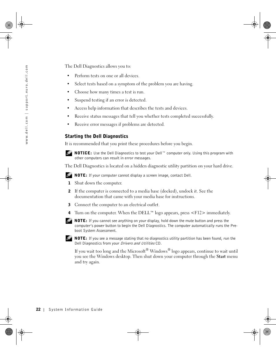 Starting the dell diagnostics | Dell Latitude X300 User Manual | Page 24 / 346