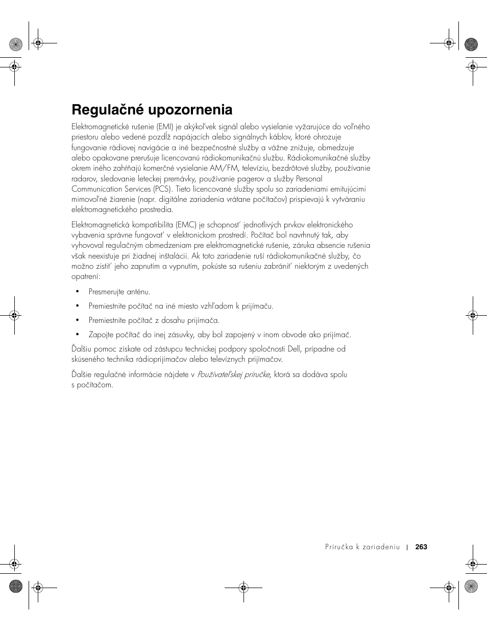 Regulaèné upozornenia, Regulačné upozornenia | Dell Latitude X300 User Manual | Page 265 / 346