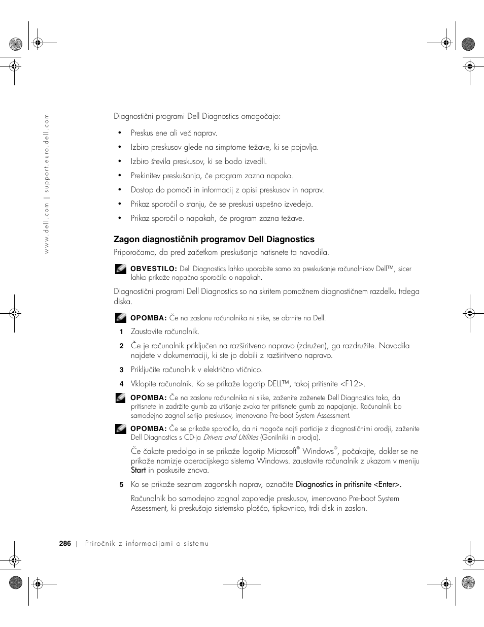 Zagon diagnostičnih programov dell diagnostics | Dell Latitude X300 User Manual | Page 288 / 346