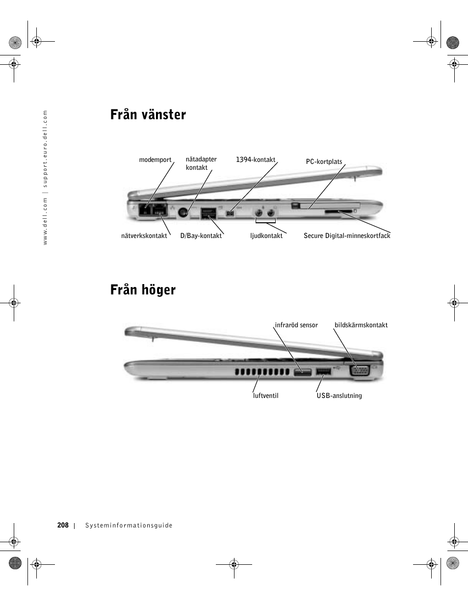 Från vänster, Från höger, Från vänster från höger | Dell Latitude X300 User Manual | Page 310 / 346