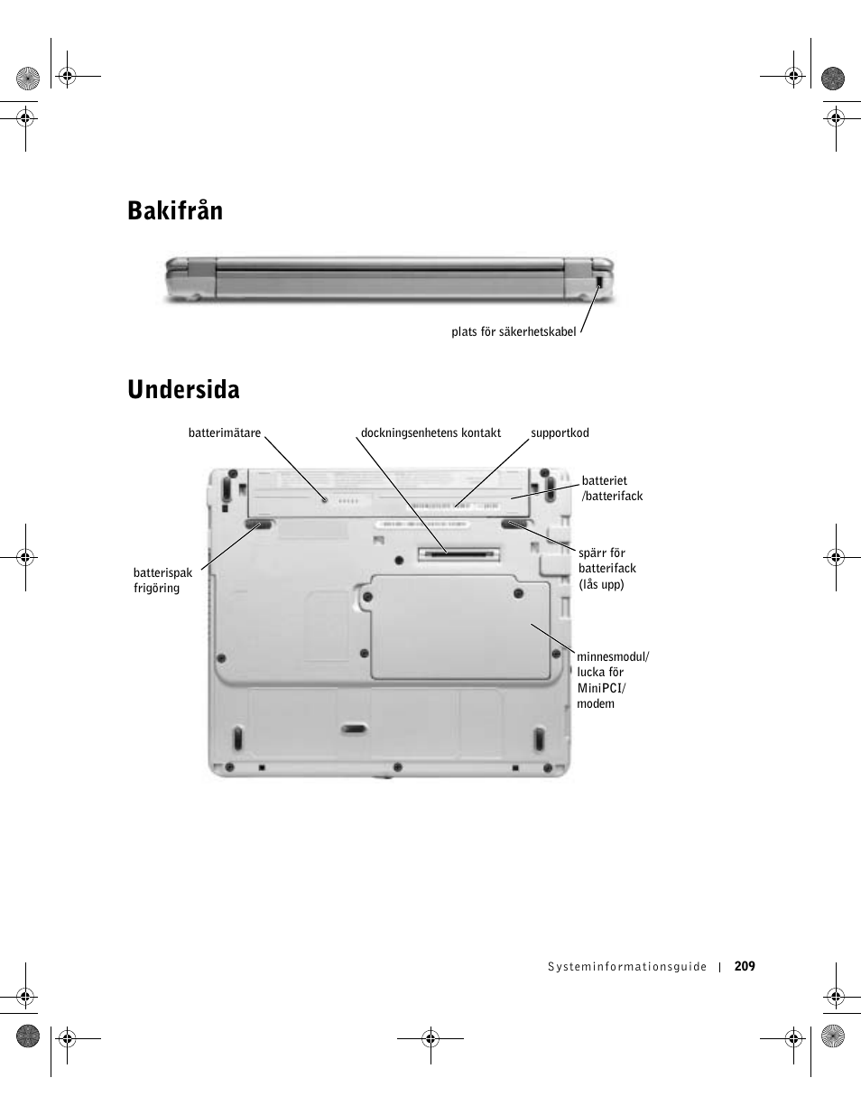 Bakifrån, Undersida, Bakifrån undersida | Dell Latitude X300 User Manual | Page 311 / 346