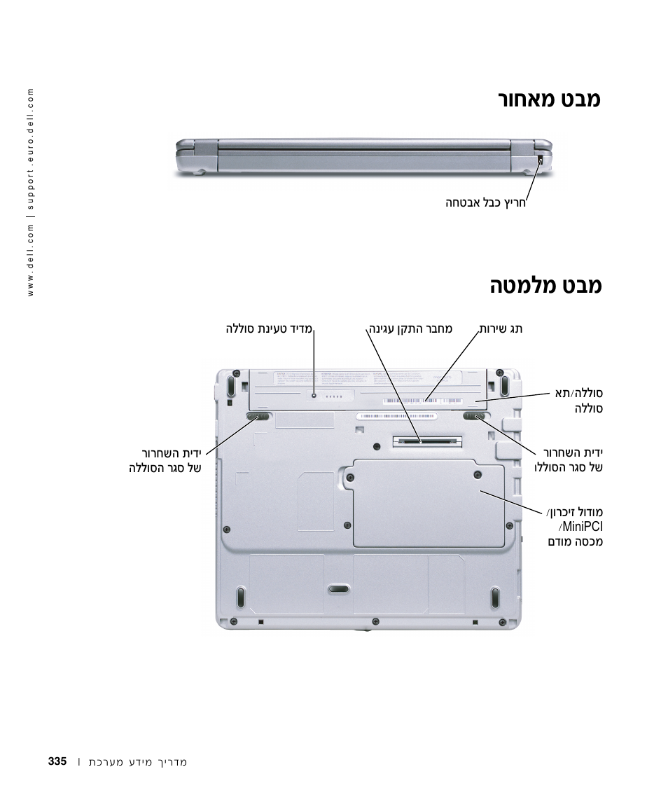 מבט מאחור, מבט מלמטה, Вб‡у л·у | Лупу л·у | Dell Latitude X300 User Manual | Page 326 / 346